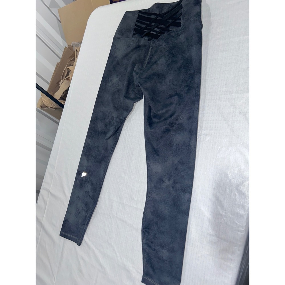 Fabletics PowerHold Leggings Grey Cloud Print Strappy Back High Waisted Small